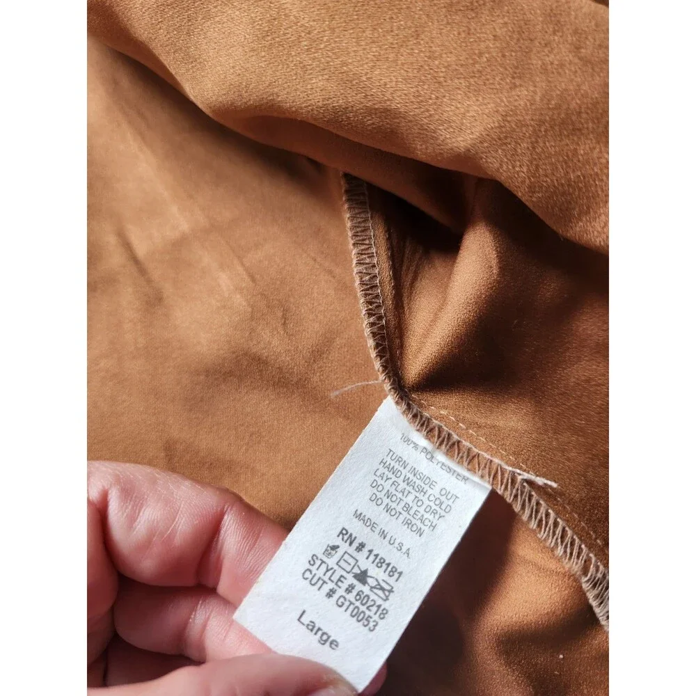 B.L.E.U Tan Green Suede Crop Jacket Rhinestones Abstract Art Lined Sz L GUC - Picture 12 of 13